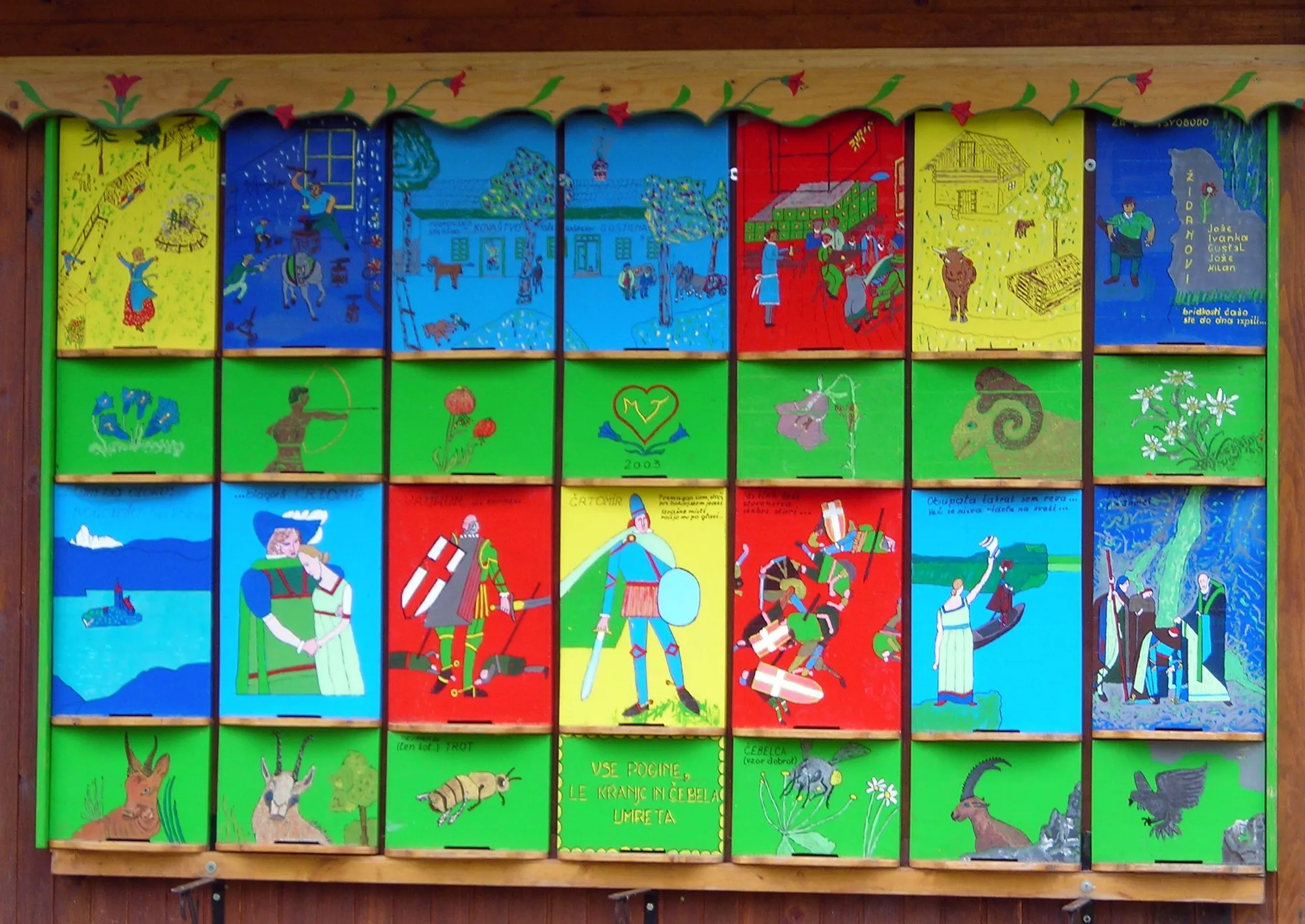 Painted panjske končnice panels on a bee house